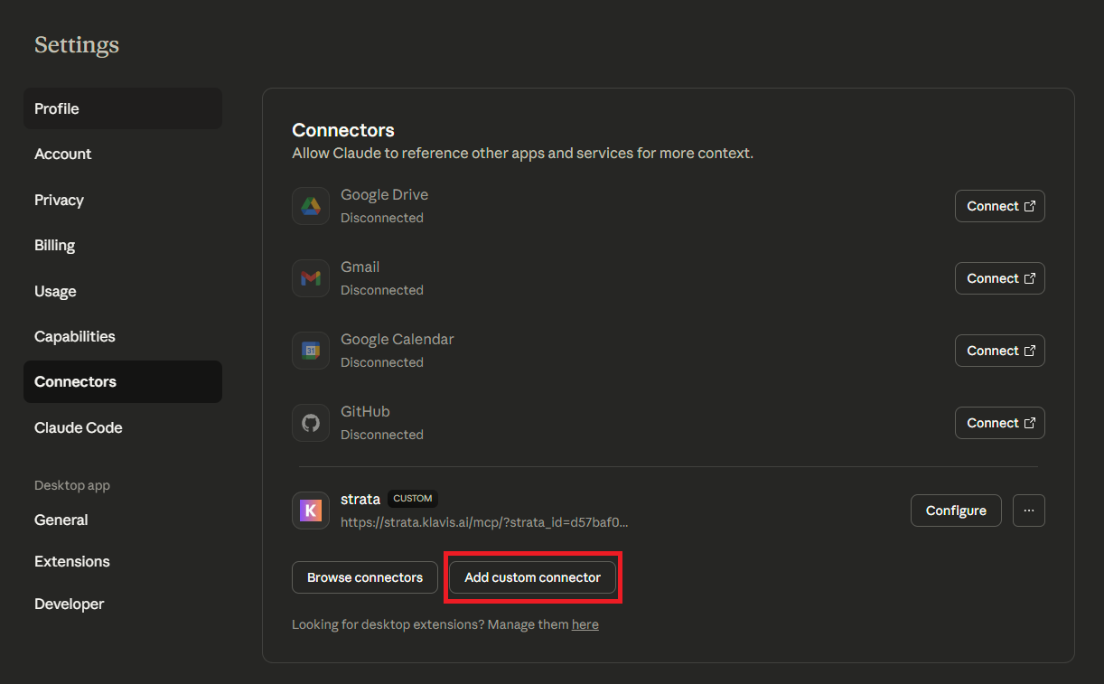 Claude Connectors UI